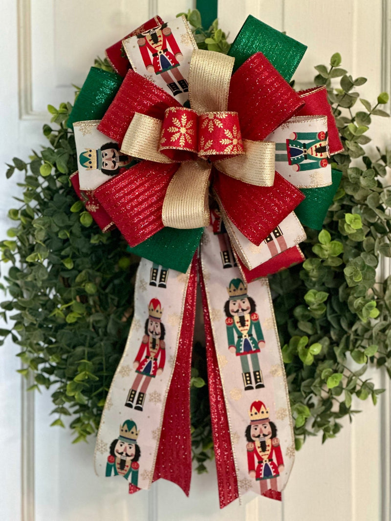 Red, Green & Gold Nutcrackers Christmas Bow - Emerald's Avenue