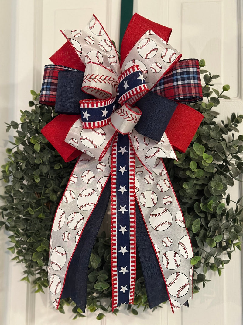 Red, White & Blue Baseball Bow - Emerald's Avenue