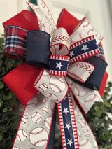 Red, White & Blue Baseball Bow - Emerald's Avenue