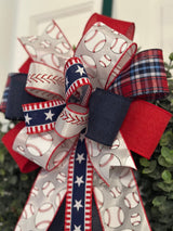 Red, White & Blue Baseball Bow - Emerald's Avenue