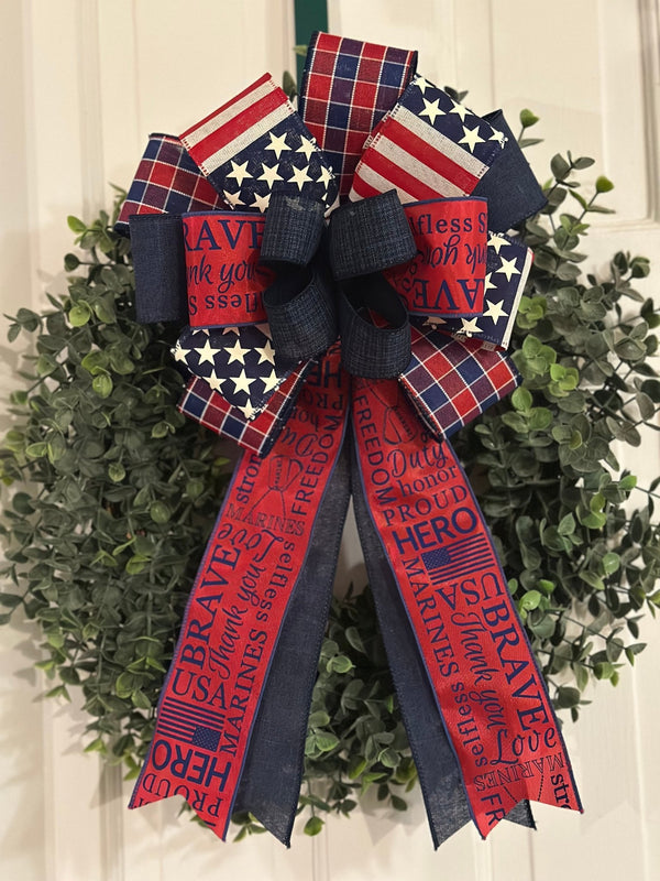 Red, White & Blue Marines Bow - Emerald's Avenue