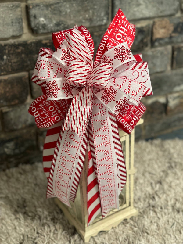 Red & White Candy Canes Christmas Lantern Bow - Emerald's Avenue