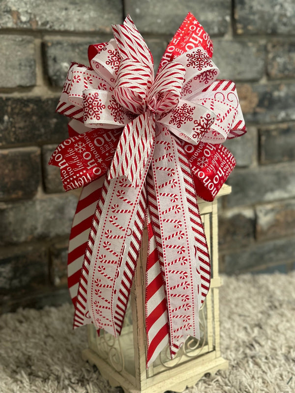 Red & White Candy Canes Christmas Lantern Bow - Emerald's Avenue