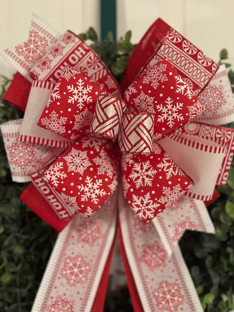 Red & White Christmas Bow - Emerald's Avenue