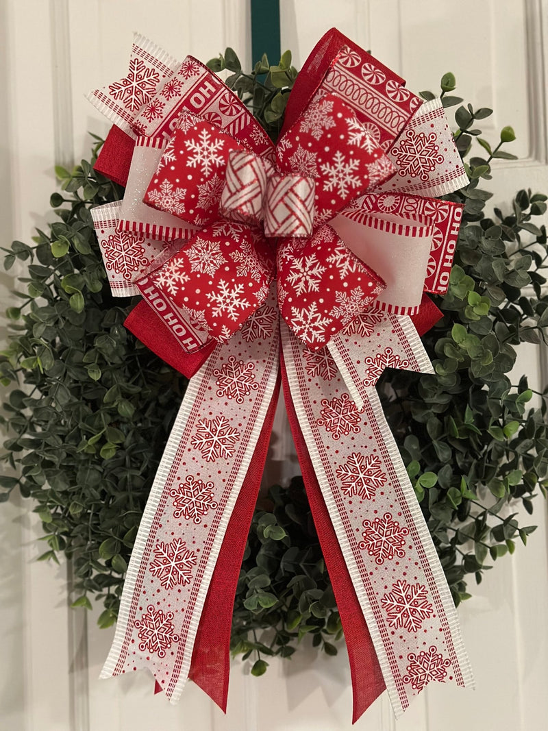 Red & White Christmas Bow - Emerald's Avenue