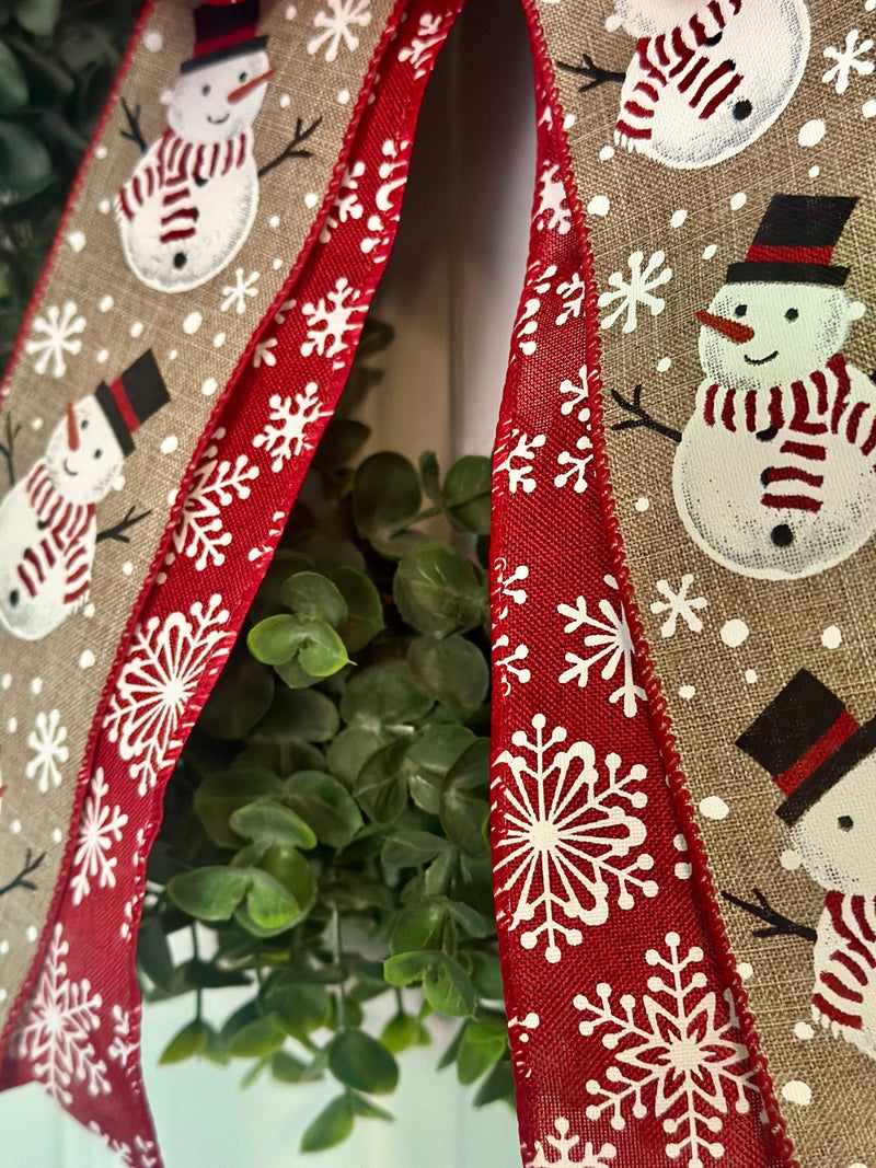 Red & White Snowmen & Snowflakes Christmas Bow - Emerald's Avenue