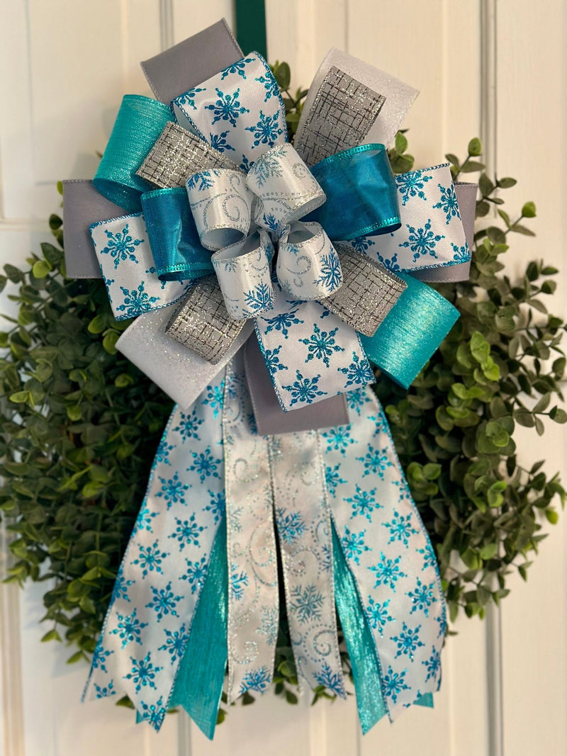 Snowflakes & Swirls Christmas Bow - Emerald's Avenue