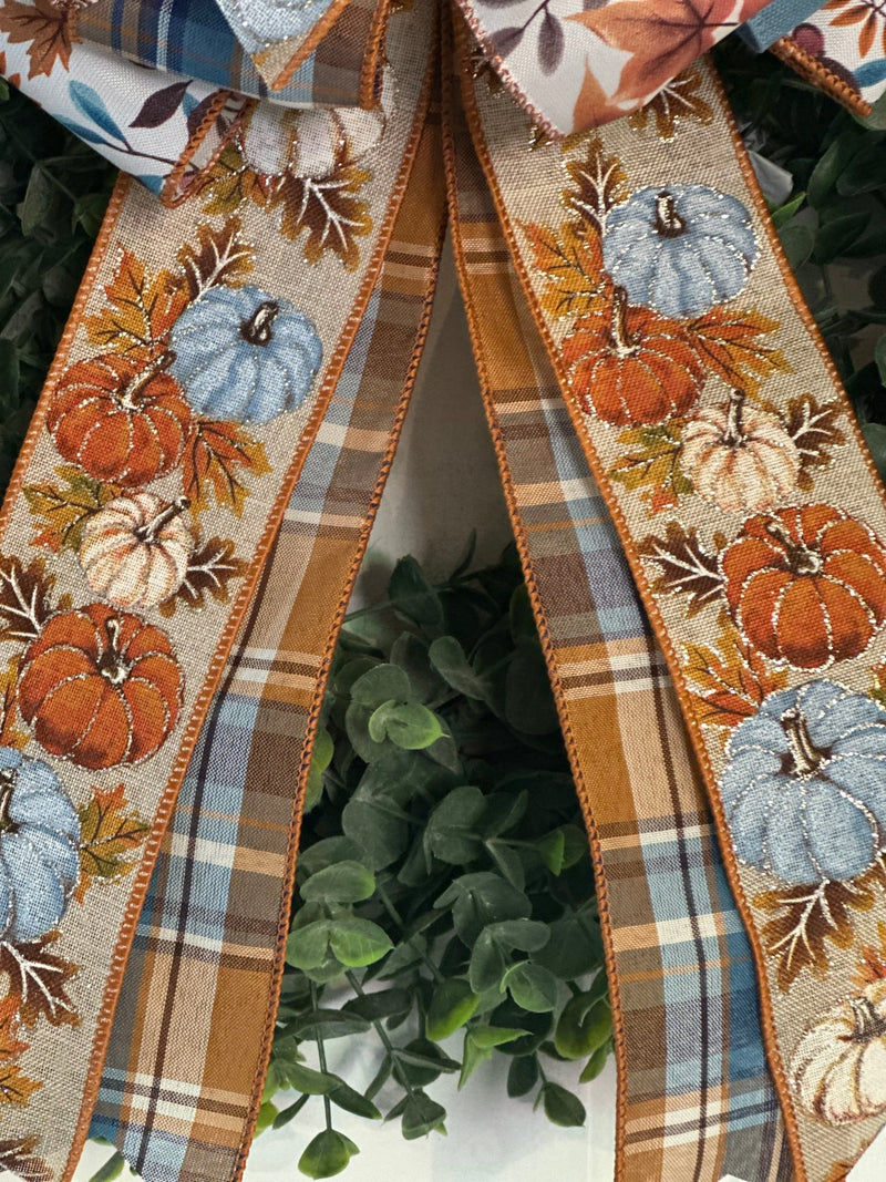 Traditional Leaves & Pumpkins Fall Bow - Emerald's Avenue