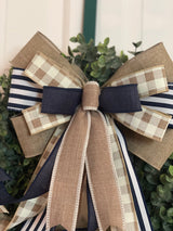 Beige & Navy Blue Farmhouse Bow - Emerald's Avenue