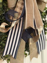 Beige & Navy Blue Farmhouse Bow - Emerald's Avenue