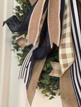 Beige & Navy Blue Farmhouse Bow - Emerald's Avenue