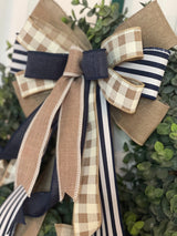 Beige & Navy Blue Farmhouse Bow - Emerald's Avenue