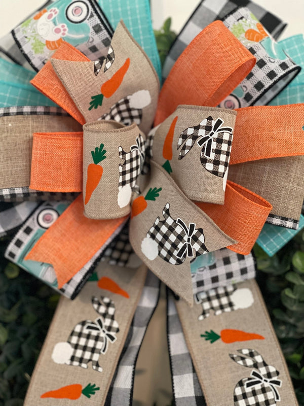 Black Buffalo Plaid Bunnies Easter Bow - Emerald's Avenue