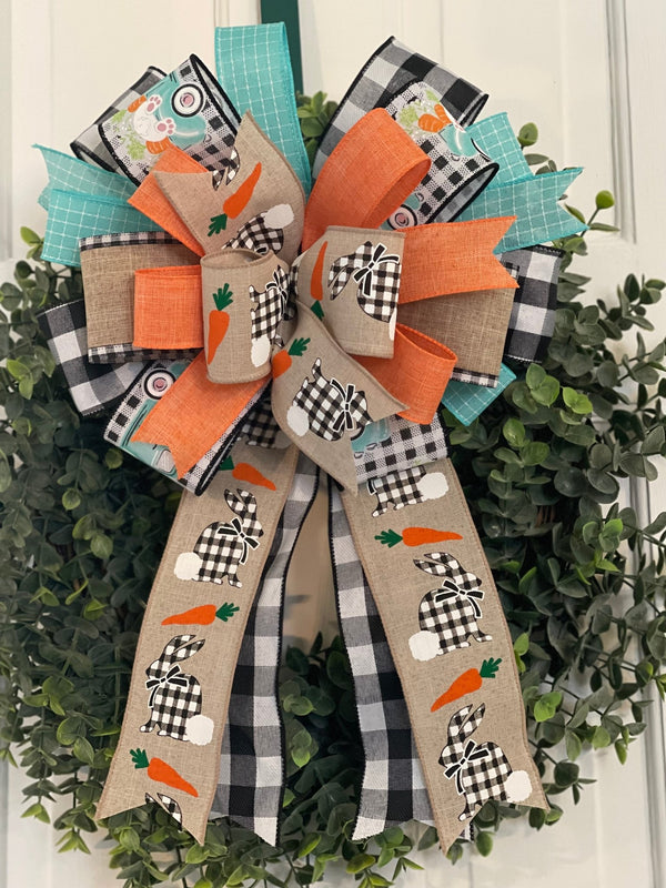 Black Buffalo Plaid Bunnies Easter Bow - Emerald's Avenue