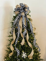 Black Buffalo Plaid No Peeking Christmas Tree Topper Bow - Emerald's Avenue