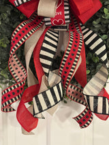 Black, Red & Beige Hearts & Stripes Valentine's Day Bow - Emerald's Avenue