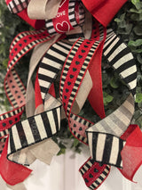 Black, Red & Beige Hearts & Stripes Valentine's Day Bow - Emerald's Avenue