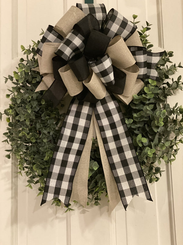 Black & White Buffalo Plaid Bow - Emerald's Avenue