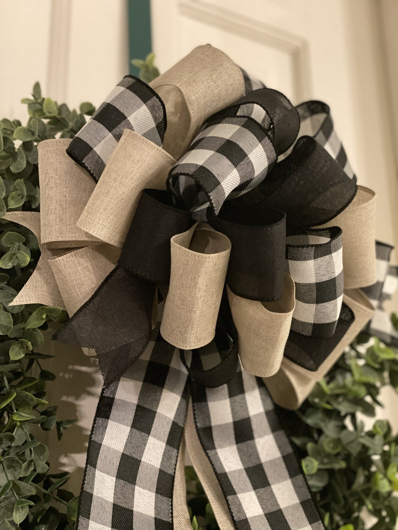 Black & White Buffalo Plaid Bow - Emerald's Avenue