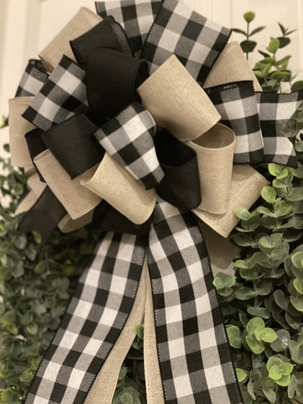 Black & White Buffalo Plaid Bow - Emerald's Avenue