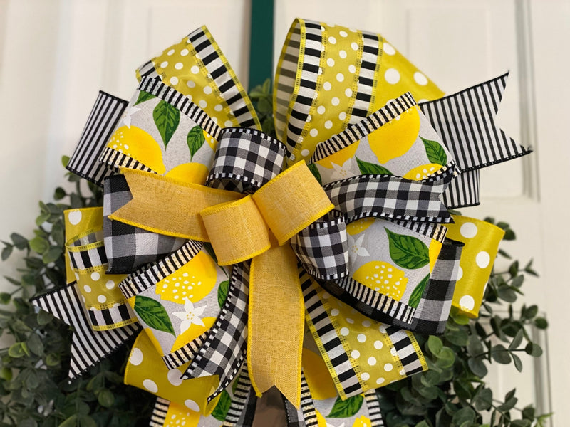 Black & Yellow Farmhouse Style Lemons Bow - Emerald's Avenue