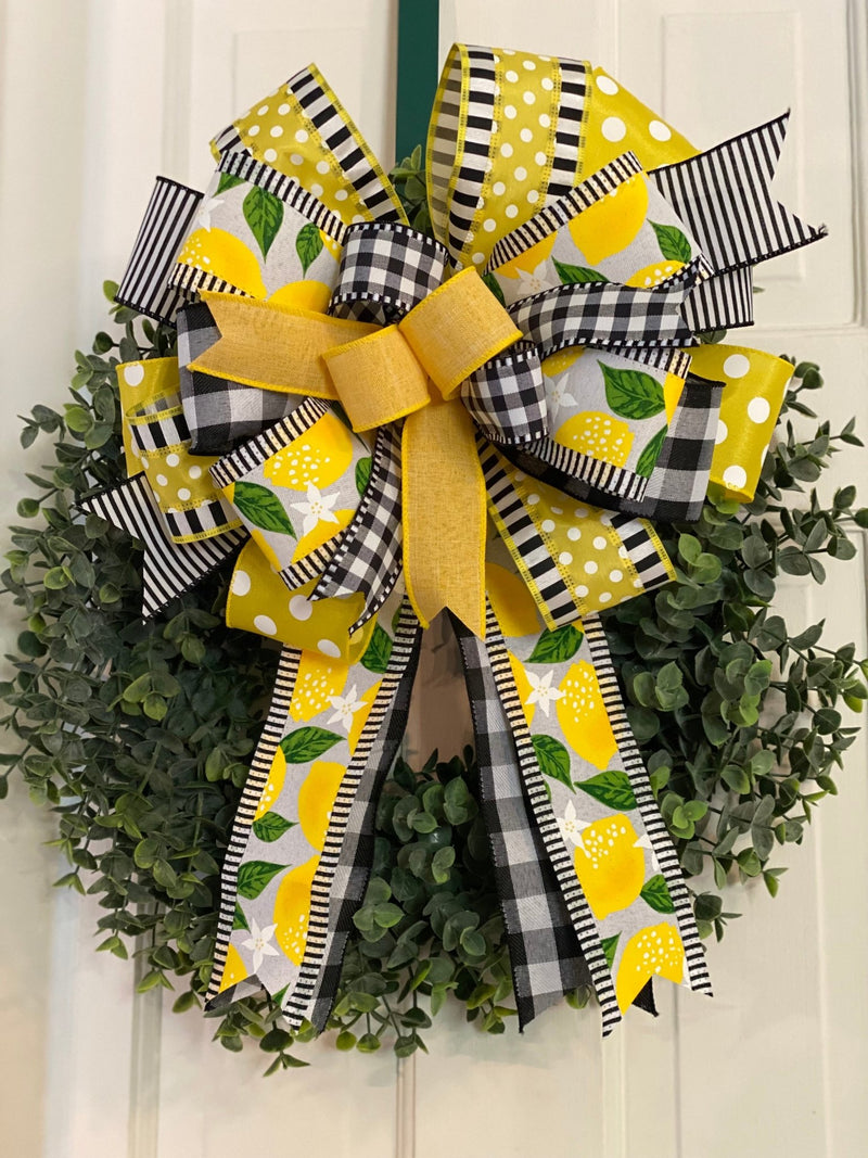 Black & Yellow Farmhouse Style Lemons Bow - Emerald's Avenue