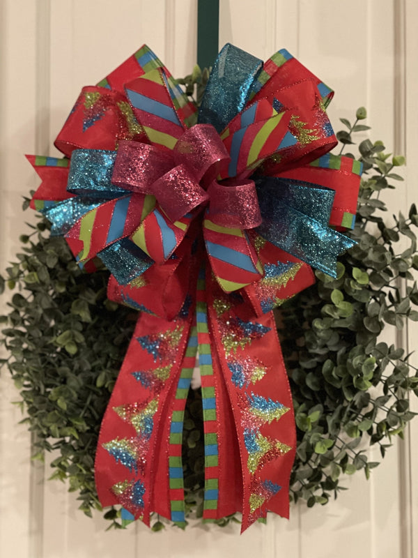 Blue, Pink & Green Candy Land Christmas Bow - Emerald's Avenue