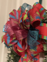 Blue, Pink & Green Candy Land Christmas Bow - Emerald's Avenue