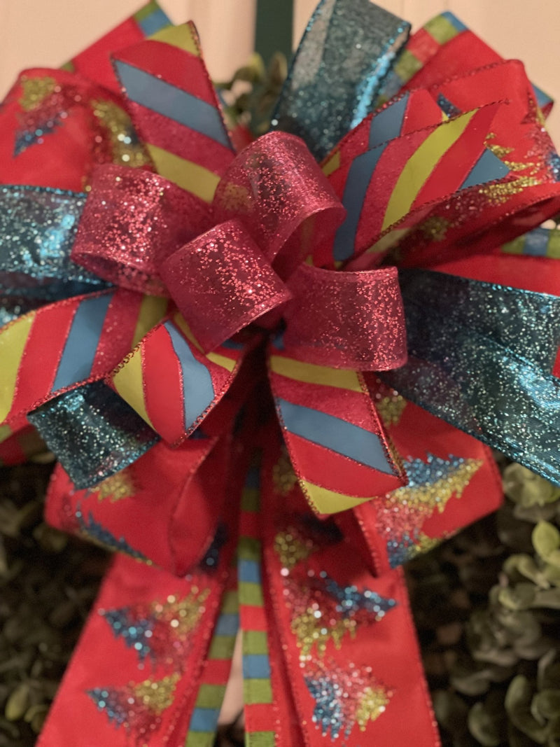 Blue, Pink & Green Candy Land Christmas Bow - Emerald's Avenue