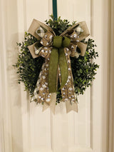 Burlap Cotton Bow w/ Olive Green & Buffalo Plaid Ribbons - Emerald's Avenue