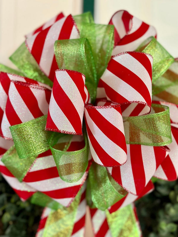 Candy Cane Stripes & Transparent Green Christmas Bow - Emerald's Avenue