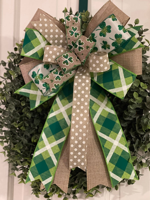 Clovers, Polka Dots & Plaid St. Patrick's Day Bow - Emerald's Avenue