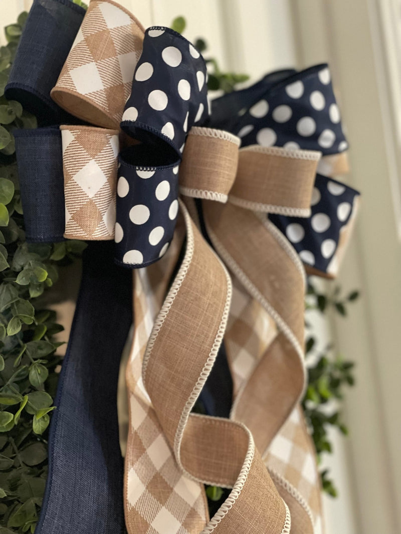 Diagonal Checkered Print & Polka Dots Farmhouse Bow - Emerald's Avenue