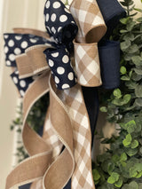 Diagonal Checkered Print & Polka Dots Farmhouse Bow - Emerald's Avenue