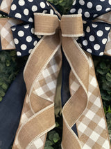 Diagonal Checkered Print & Polka Dots Farmhouse Bow - Emerald's Avenue