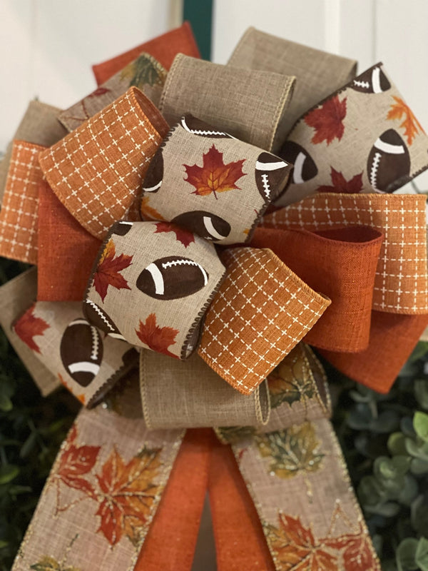 Fall is for Football & Leaves Bow - Emerald's Avenue
