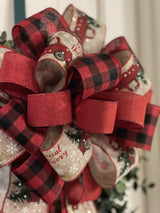 Farmhouse Buffalo Plaid Christmas Bow w/ Vintage Trucks - Emerald's Avenue
