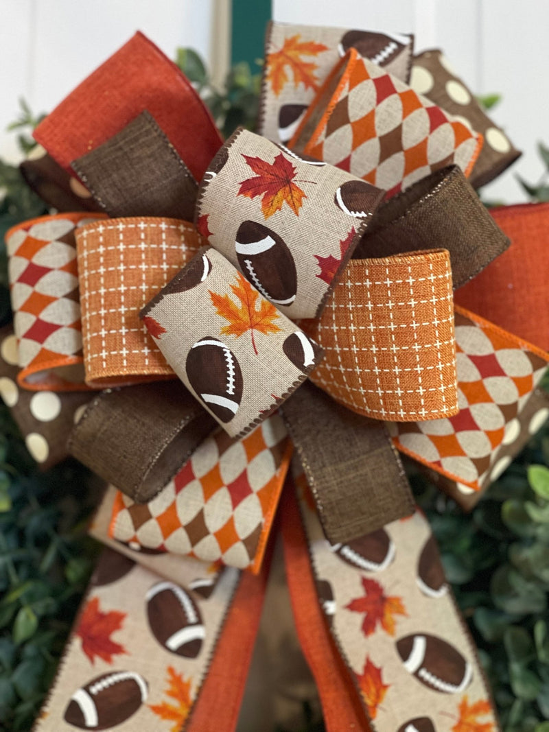 Football, Diamonds & Polka Dots Fall Bow - Emerald's Avenue