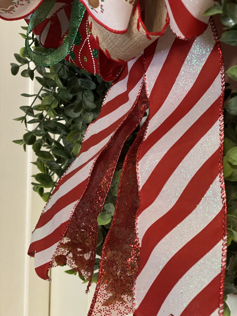 Gingerbread & Candy Cane Christmas Bow - Emerald's Avenue