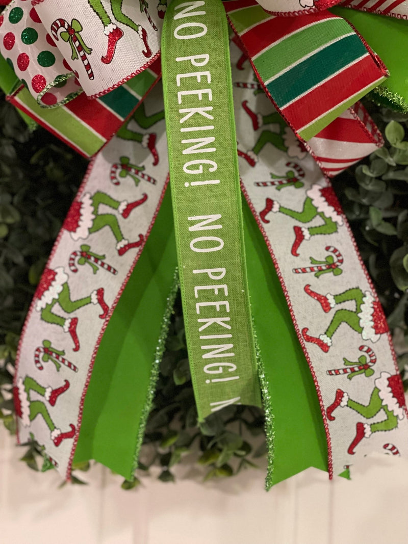 Merry Christmas Joyeux Noel in dark green on 7/8 willow green ribbon