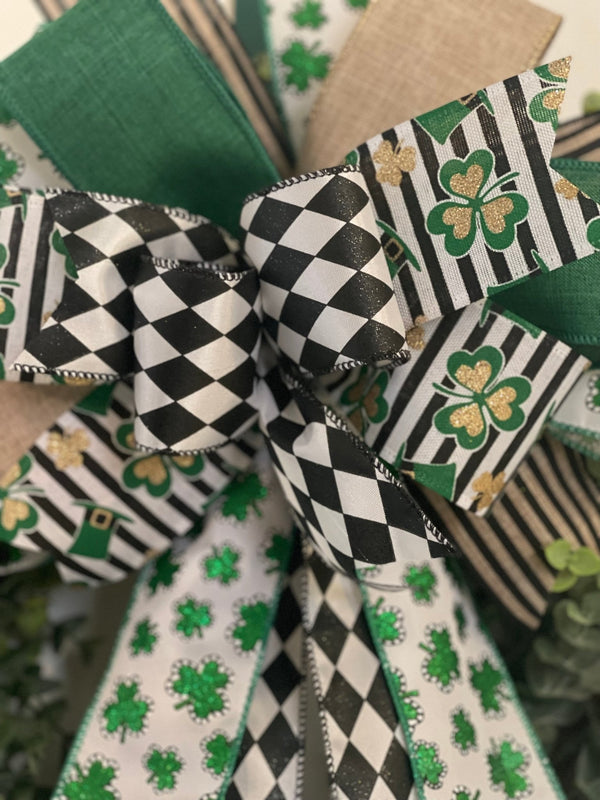 Harlequin Ribbon & Shamrocks St. Patrick's Day Bow - Emerald's Avenue