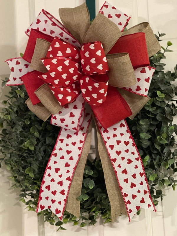 Hearts Themed Valentine's Day Bow - Emerald's Avenue