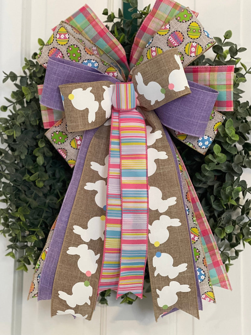 Large Bunnies & Eggs Easter Bow - Emerald's Avenue