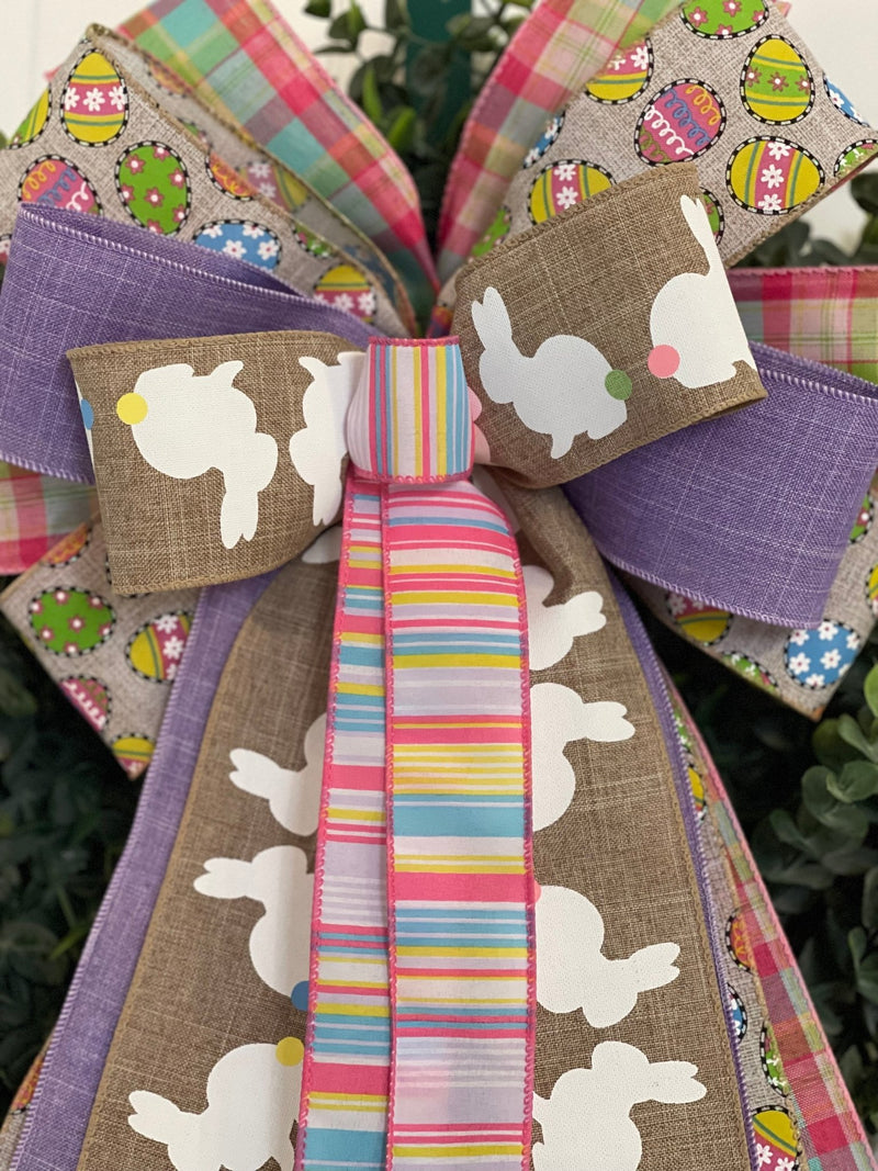 Large Bunnies & Eggs Easter Bow - Emerald's Avenue