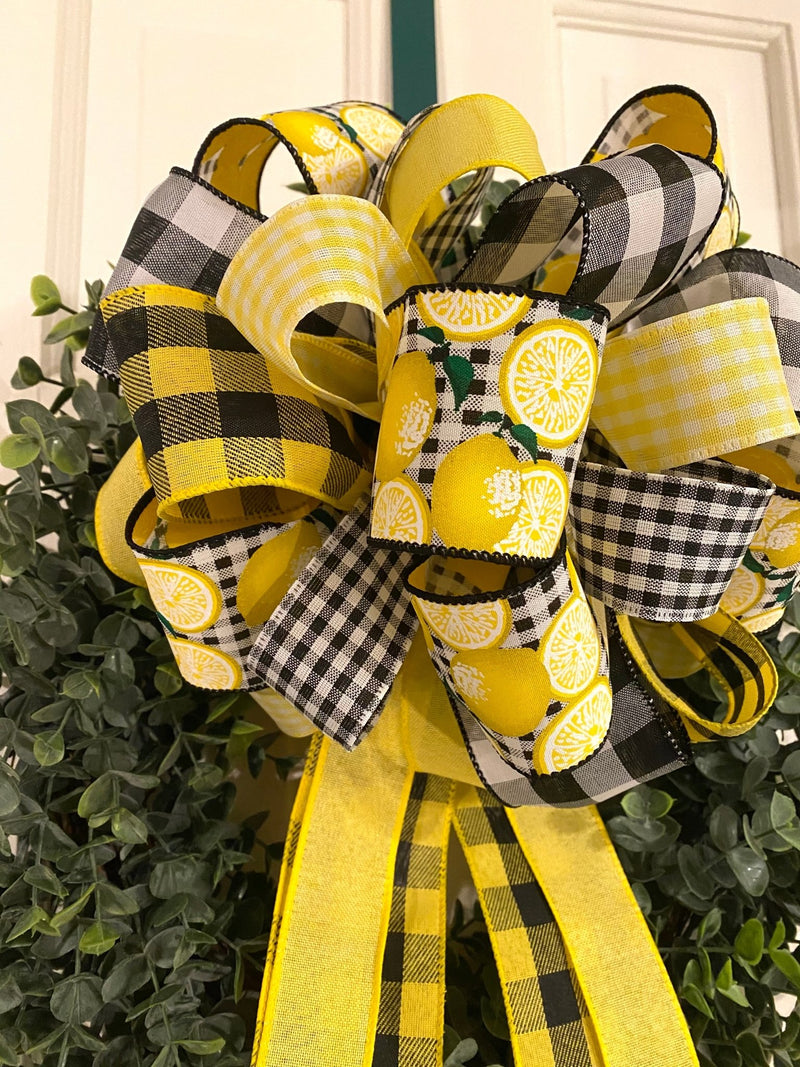 Lemons & Buffalo Plaid Bow - Emerald's Avenue