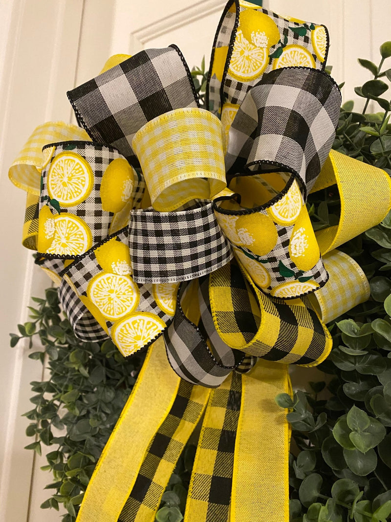 Lemons & Buffalo Plaid Bow - Emerald's Avenue