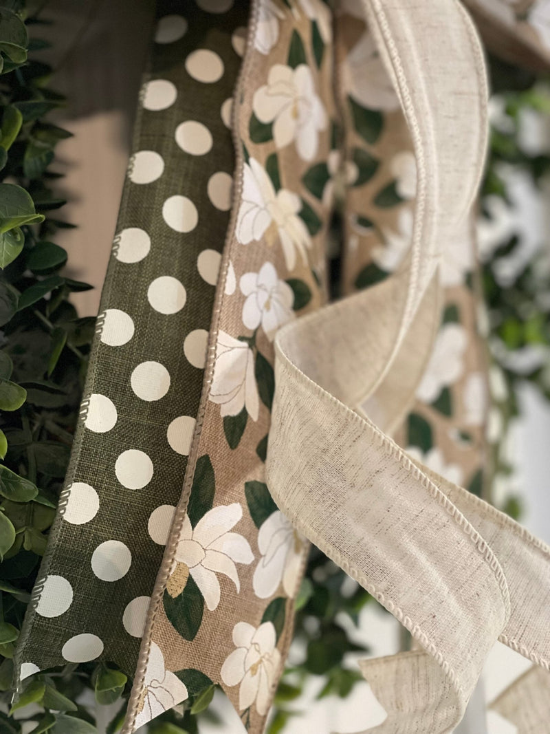 Magnolias & Polka Dots Bow - Emerald's Avenue