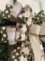 Magnolias & Polka Dots Bow - Emerald's Avenue