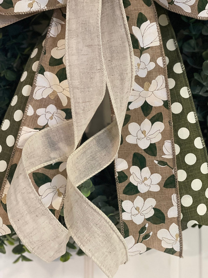 Magnolias & Polka Dots Bow - Emerald's Avenue