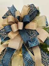 Navy Blue, Gold, Rose Gold & Champagne Christmas Tree Topper Bow - Emerald's Avenue